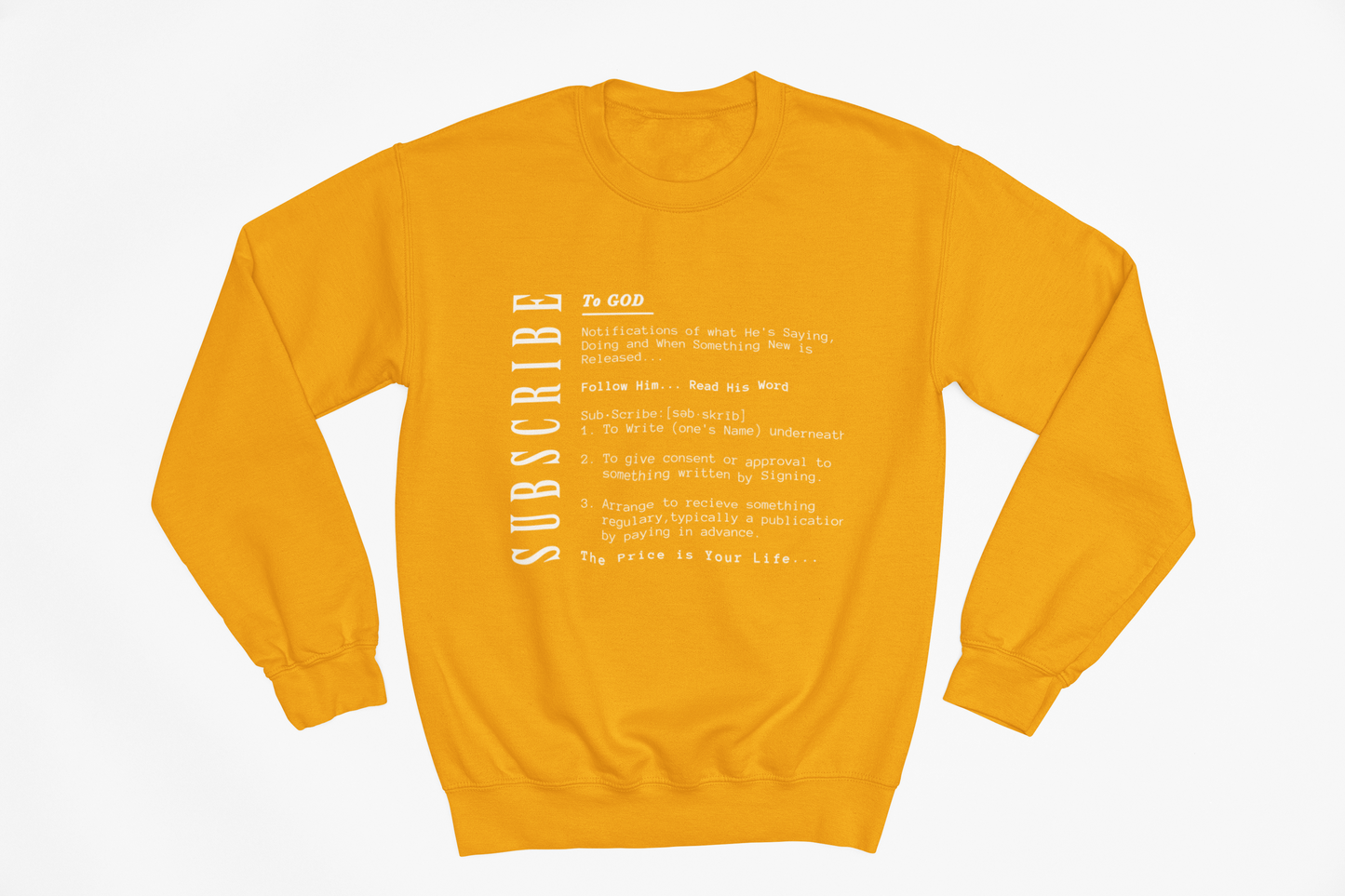 White Subscribe To God Paragraph Crewneck Sweatshirt